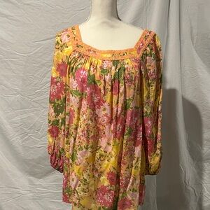 LC Lauren Conrad Floral Blouse in Yellow and Pink